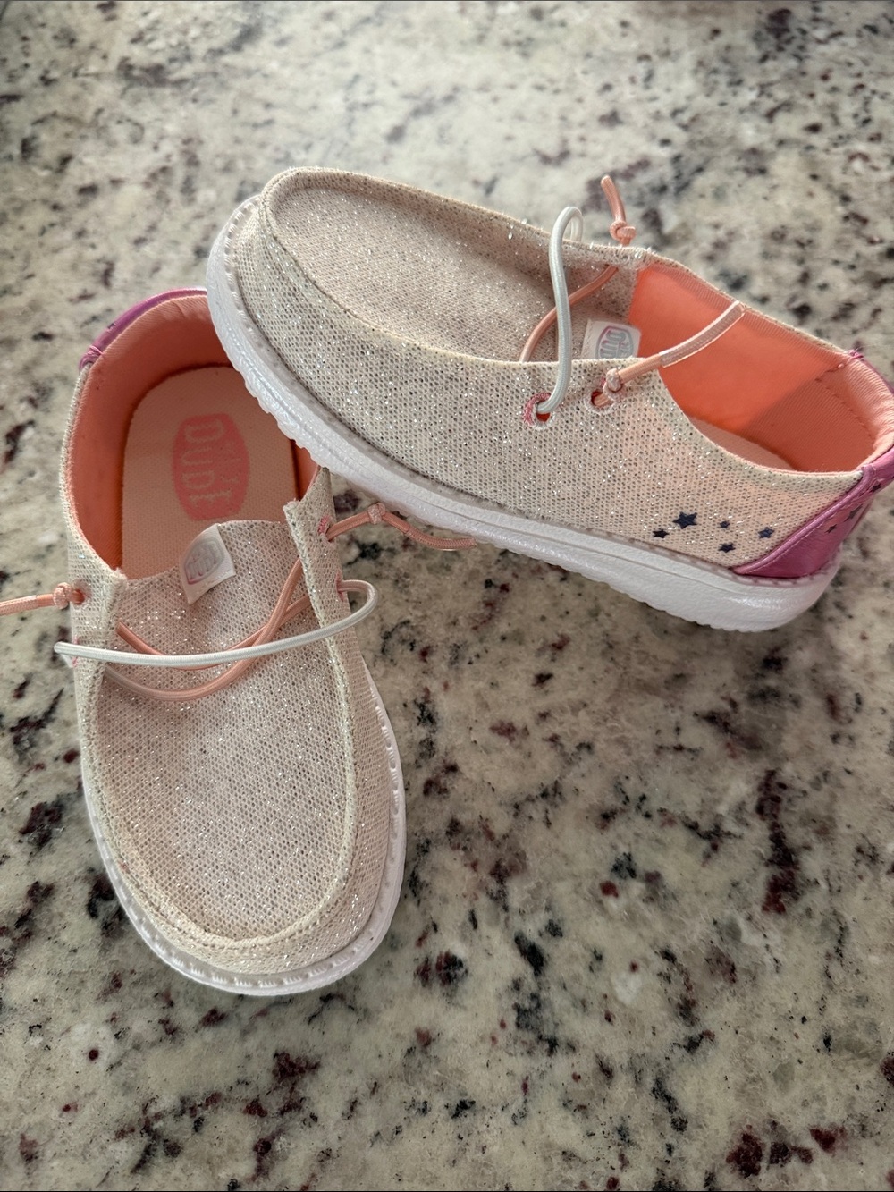 Hey Dude Kids Glitter Boat Shoes - Beige with Pink Accents